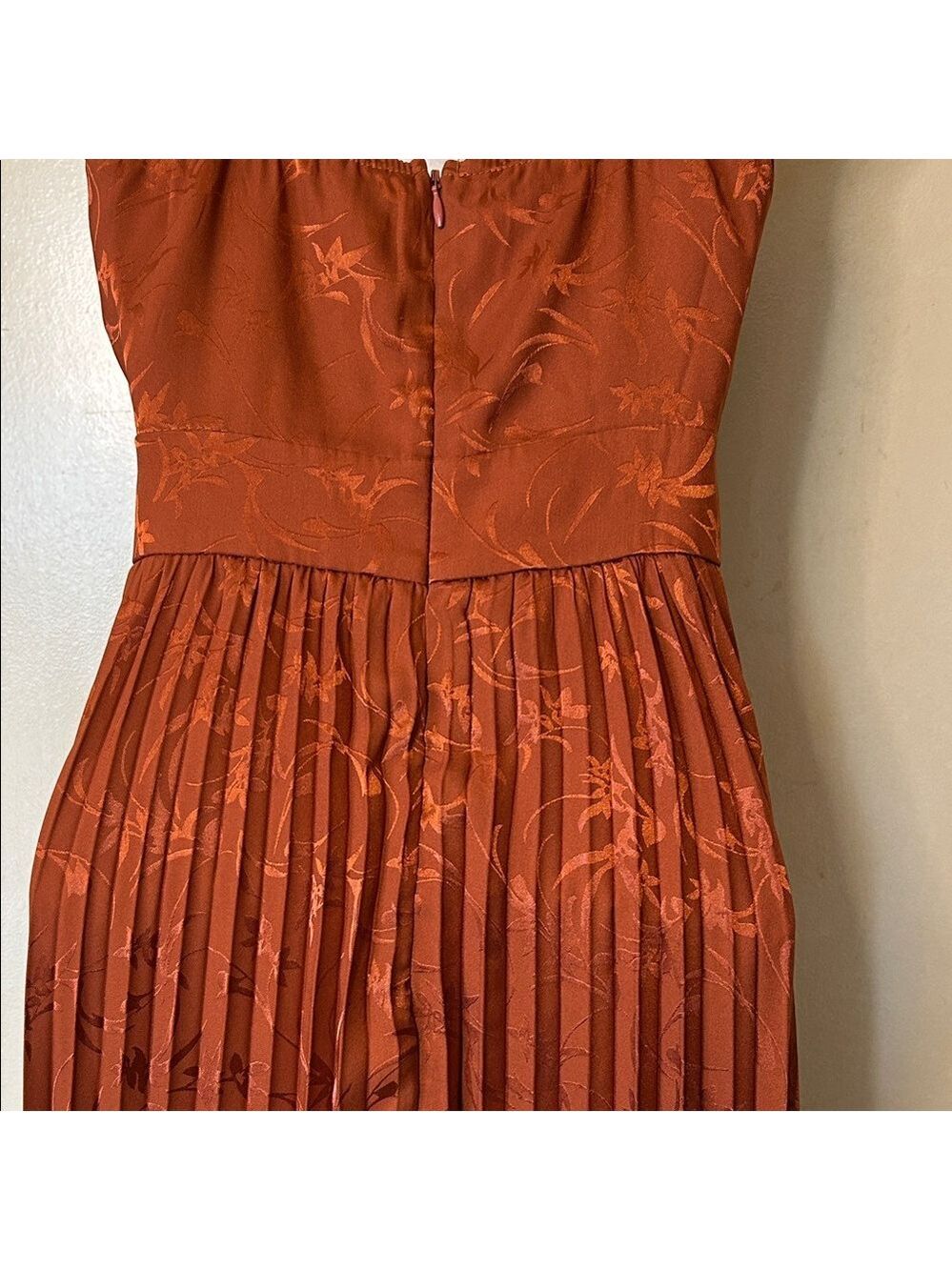 Lulu's Regal Rust Pleated Midi Dress size XS - Picture 9 of 13